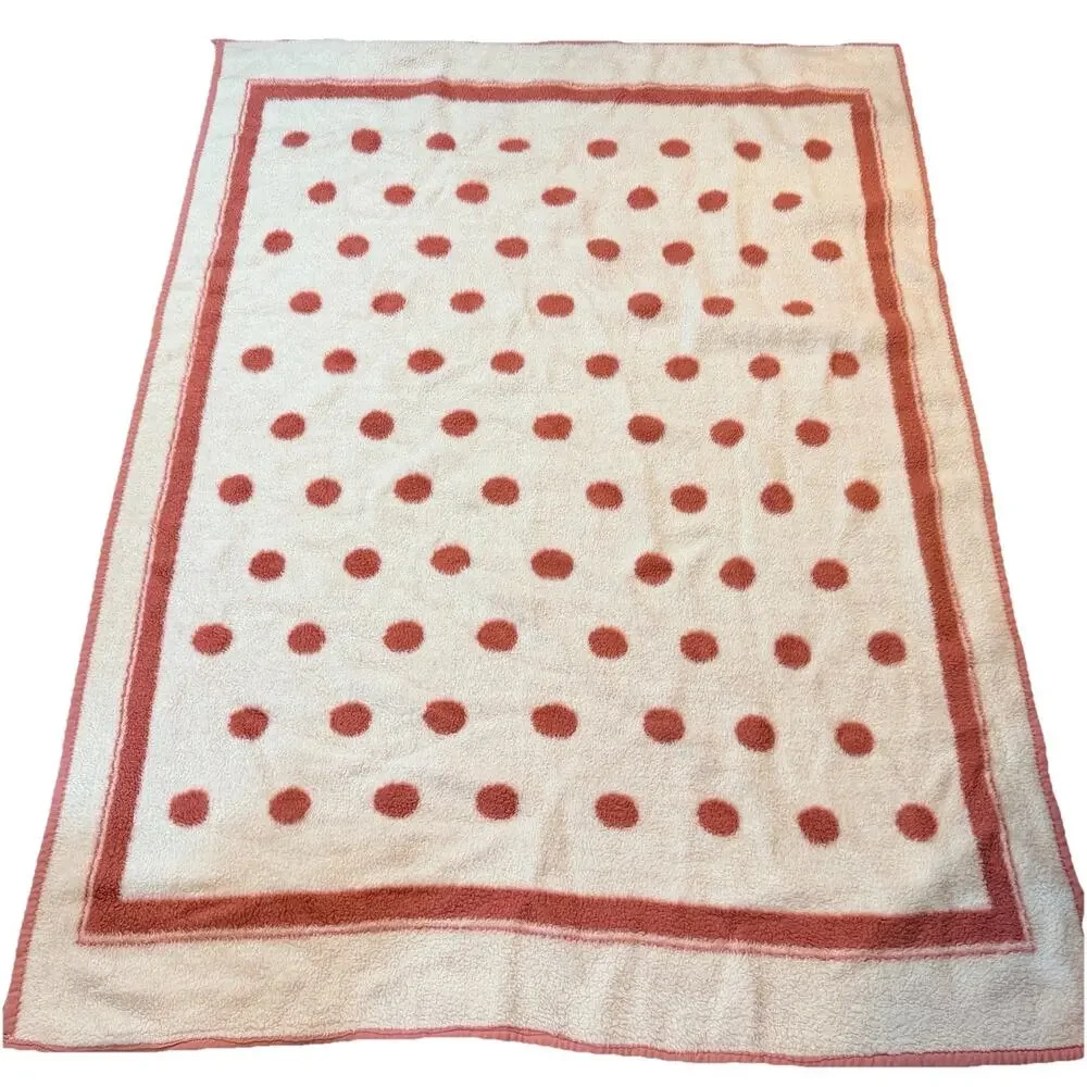 Vtg Rose Pink White Polka Dot Biederlack Blanket 1980s Mauve Reversible 60x82